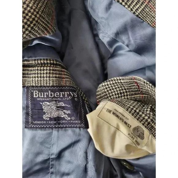 Vintage Mens Burberry Double Breasted Blazer Gray 100% Wool Plaid Lined Notch 42 - Picture 7 of 10